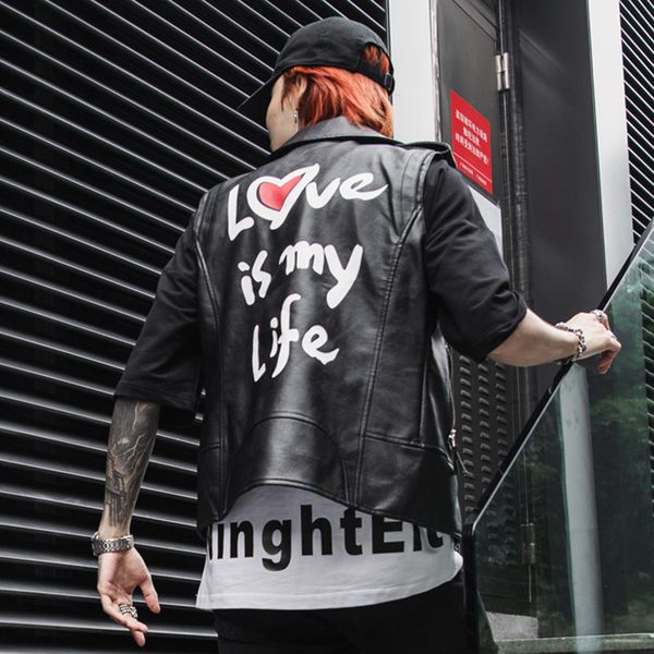 

new men personality nightclub rivet leather vest punk hip hop sleeveless jacket motorcycle biker colete waistcoat singer costume, Black;white