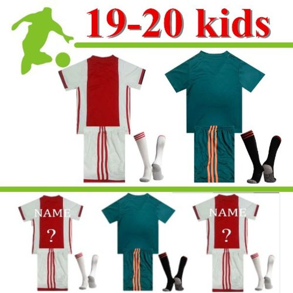 

2019 2020 ajax soccer jersey #7 neres de jong home away ajax 19 20 #10 tadic #4 de ligt #22 ziyech kids football uniforms kit with socks, Black;yellow