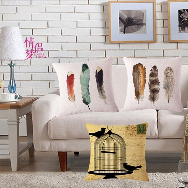 

hand feather cage cotton flax pillow back cushion cushion loose coat can customized