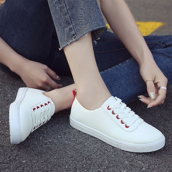 

2019 spring/summer white shoes woman flat shoes female white board casual female sneakers, Black