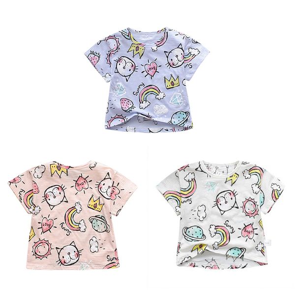 

children's short sleeve t-shirt cartoon pattern kids t-shirts cotton breathable girls boys cloth 1 2 3 4 5 6 years, Blue