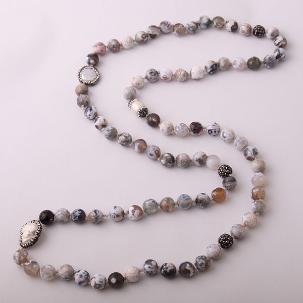 

moodpc fashion knotted 10mm natural s handmake black crystal paved pearl charm necklace, Silver