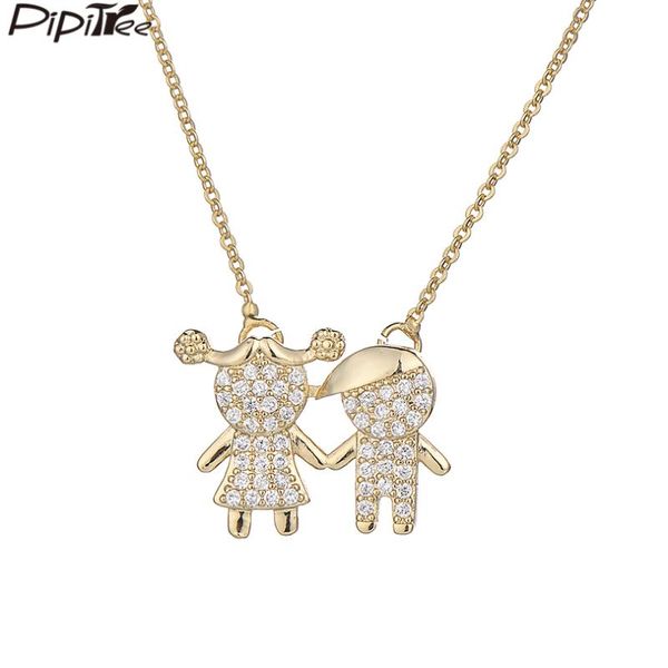 

pipitree copper cubic zirconia boys and girls pendant necklace vacuum gold color chain necklaces women love couple jewelry gift, Silver