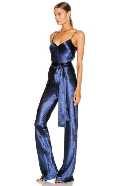 

2020 new arrival women blue straps draped silk jumpsuit wholesale dropshipping, Black;white