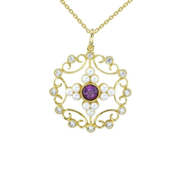 

temperament hollow pattern pendant cross shell beads amethyst 14k gold-plated copper qiu dongkuan wild-chain fashion sweater