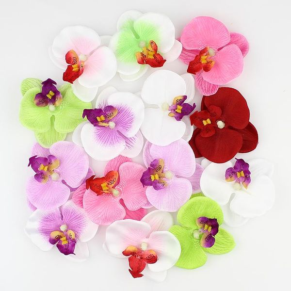 Atacado-Mixed cor Simulação orquídea borboleta Flores De Seda Decoração Artificial Flores Cabeça 50pieces / lot8cm