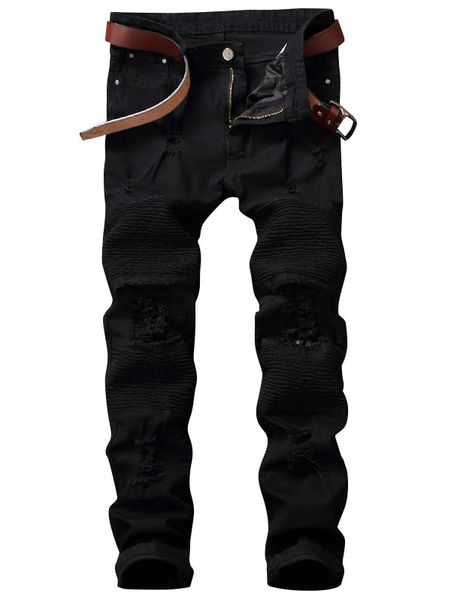 

2019 men jeans classic black casual business denim pants zip pleated distressed biker jeans long trousers cowboys gentleman, Blue