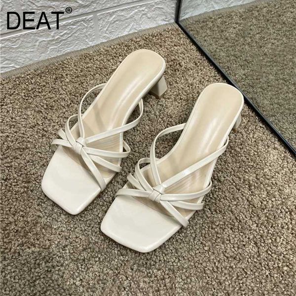 

[deat] 2020 new spring summer square toe shallow cross narrow band hollow out high heels slippers women shoes fashion 10h655, Black