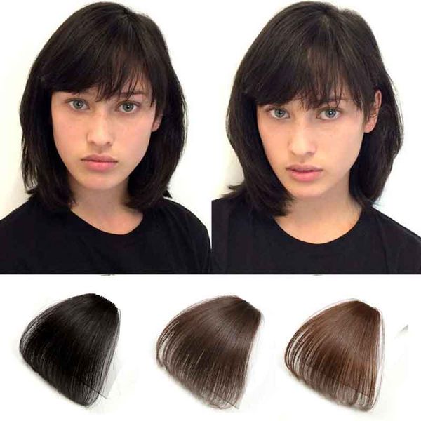 Human Hair Flat Bangs Air Bang Without Temple Clip In Neat Bangs