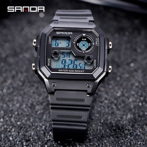 

sanda sell digital watch multifunctional new square fashion electronic watch waterproof luminous sports men's 418