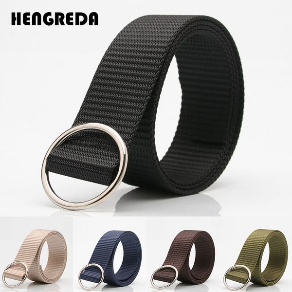 

women`s canvas belt men ring buckle waist tactical belt travel hengreda fashion nylon belts casual nylon straps for jeans pants, Black;brown