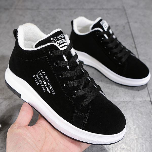 

hkxn women's high-plus cotton shoes 2019 winter new trend warm velvet casual shoes platform women's, Black