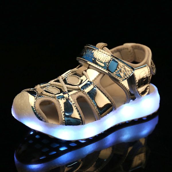 

2018 silver summer children led light sandals usb charging kids led luminous shoes girls boys comfortable beach sandals 26-37, Black;red