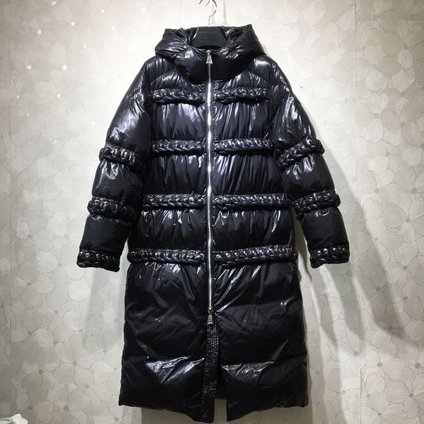 

winter down feather jacket woman 2019 new black long coat thick warm hooded fashionable knee length womens puffer coats