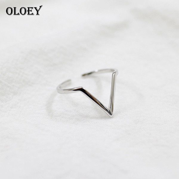 

oloey 100% real 925 sterling silver rings v shape vintage geometric triangle open ring bague fine jewelry bijoux femme ymr062, Golden;silver