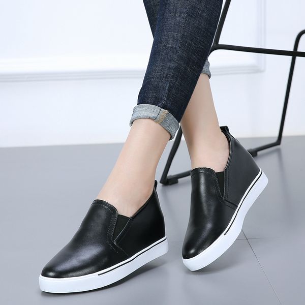 

2018 women flats increasing suede leather shoes flats women creepers, Black;white