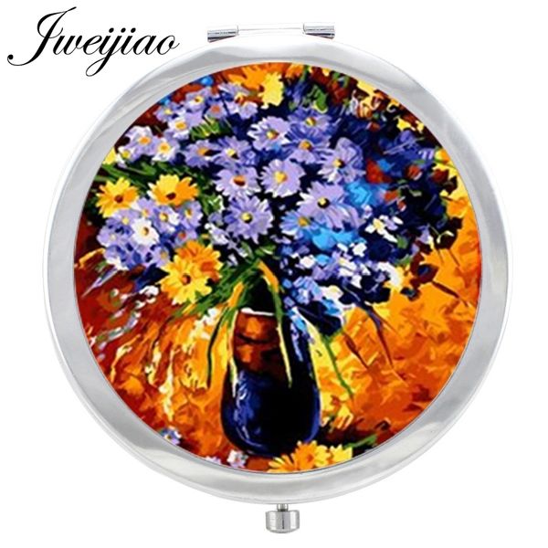 

jweijiao potted flowers girls pocket mirror floding round compact hand makeup mirror double sides espejo tools accessories