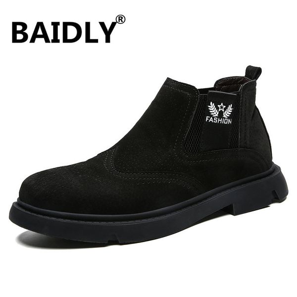 

new big size men shoes leather men ankle boots fashion high winter boots warm shoes with fur, Black