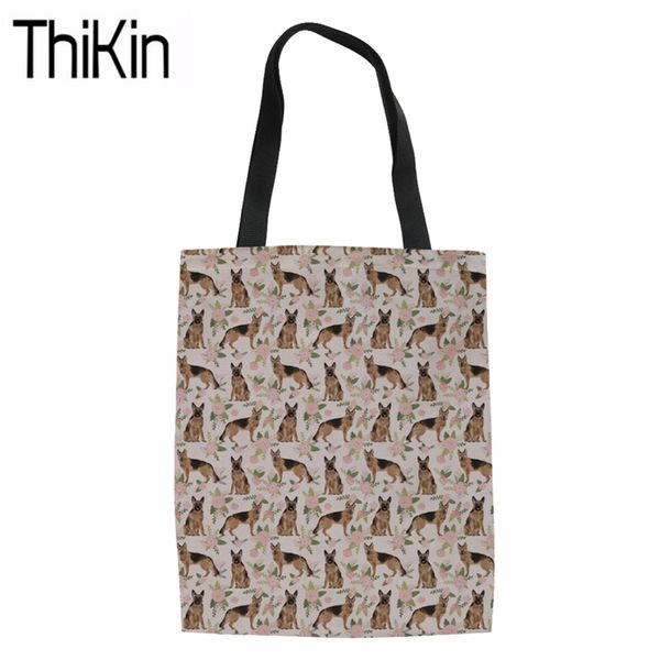 

thikin ladies shoulder tote bag german shepherd printing shopping bags women foldable shopper pouch for females recycle eco bag