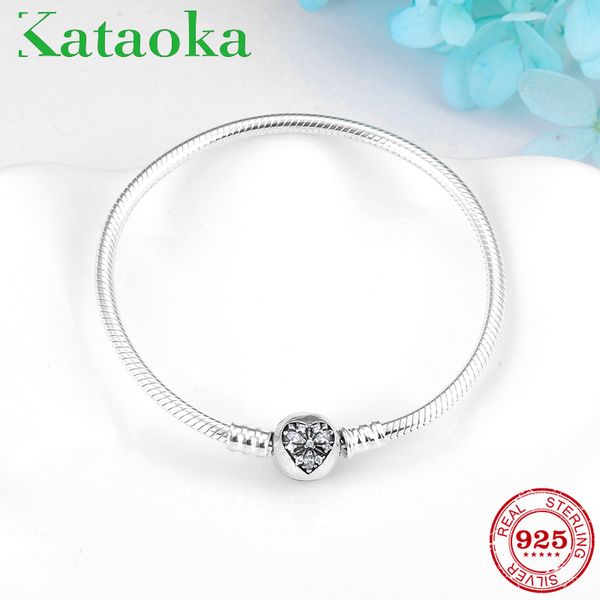 

love heart snowflake fashion women flexible bracelets bangles real 925 sterling silver crystal cz snake bone chain jewelry, Golden;silver