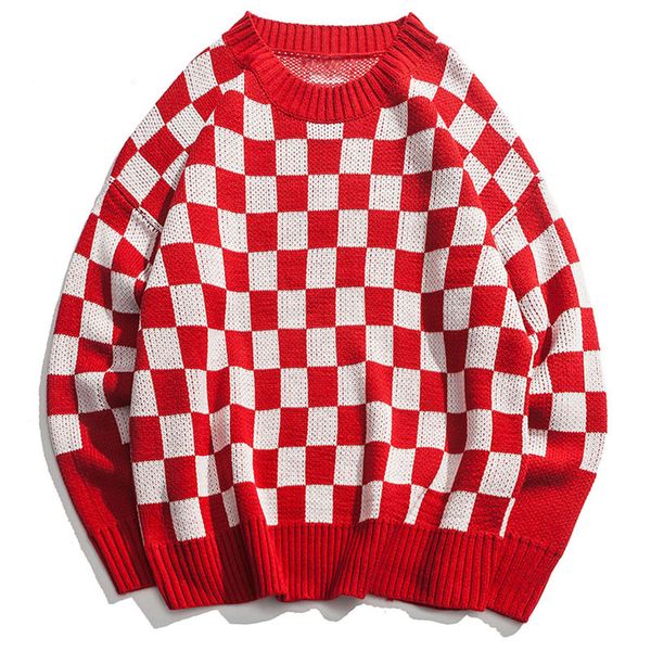 

2018 new arrival mens sweaters autumn winter plaid pullovers fashion o neck knitted long sleeve loosen pullover casual sweater, White;black