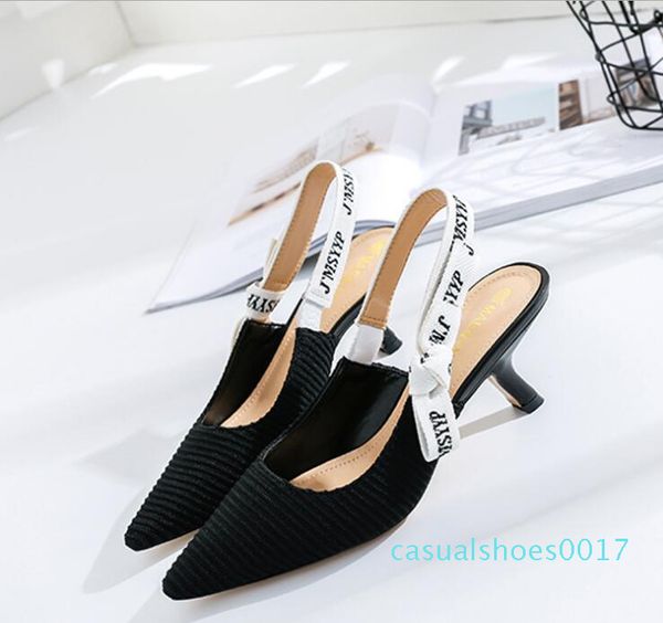 

stylish bow knots ladies pumps sandals pointed letters fashion cats heels back empty women's slingback pumps shoes c17, Black