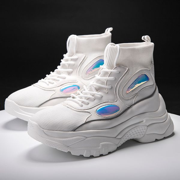 

Weweya New High Top Platform Sneakers Unisex Glitter Thick Shoes Man Height Increase Chunky Shoes Stretch Sock Walking Shoes Men