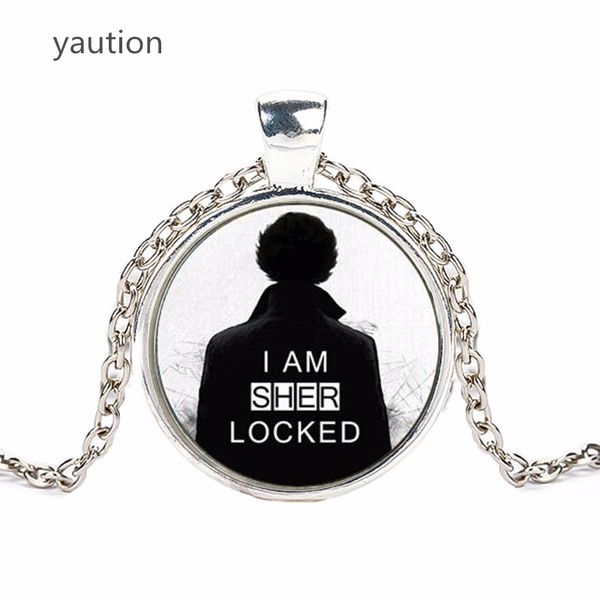 

new vintage handmade sherlock holmes crystal pendant necklace black white for women men jewelry gifts, Silver