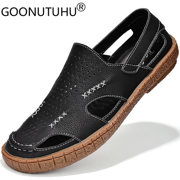 

fashion men's sandals casual genuine learther summer shoes male breatable classics beach sandal man brown black sandals for men