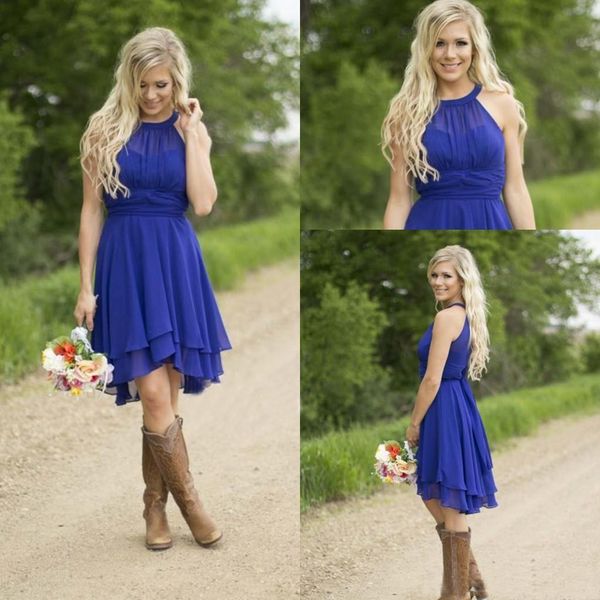 

2019 chiffon short bridesmaid dresses ruched halter sleeveless maid of honor gown beach country wedding guest party dress, White;pink