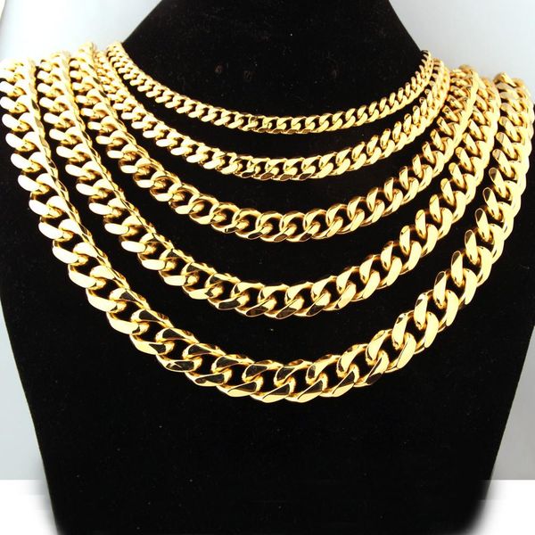

men hip hop cuban chains necklaces stainless steel never fade 8/10/12/15/17/19mm width cuban chain necklace hiphop jewelry gift, Silver