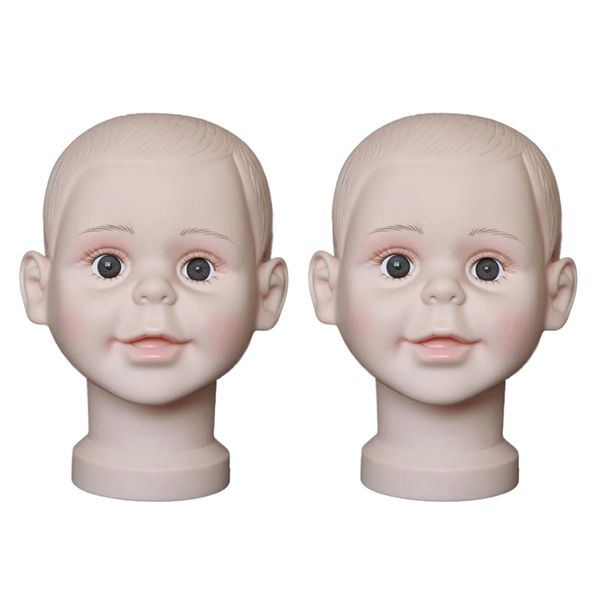 

2x child hat cap hairpiece toupee glasses display makeup mannequin holder stand, White
