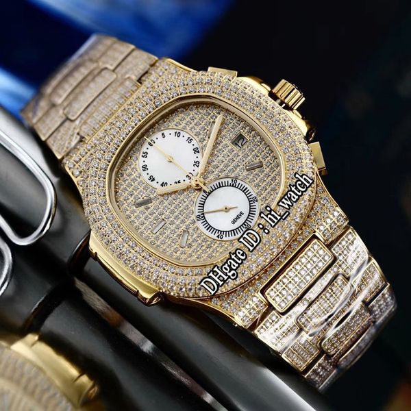 

new nautilus 5990 yellow gold all diamond white dial miyota quartz chronograph mens watch sports watches satch stainless steel pb315a1, Slivery;brown
