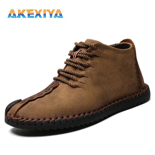 

2019 new fashion men boots winter plush warm snow boots mens winter outdoor lace-up ankle men shoes plus size 38-48, Black