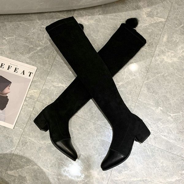 

size 35-51 nice new women over the boots high heels winter elegant fur balls shoes woman pointed toes female casual black boot