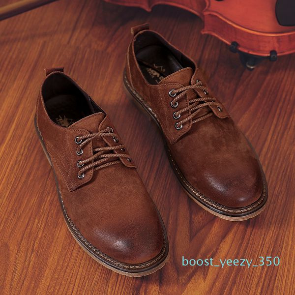 

mens shoes suede oxford flat designer shoes leisure walking vintage lace-up solid outdoor cowboy male b35, Black