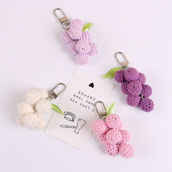 

2020 knitting wool grape keychains cartoon fruit key chain cute car bag pendant accessories key rings the gift for a woman, Silver