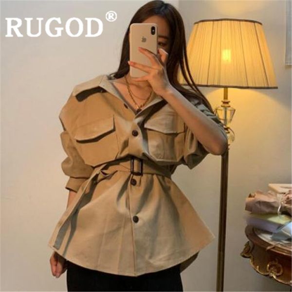 

rugod 2019 new autumn solid windbreaker for women turn down collar single breasted slim trench with belt fashion modis chic coat, Tan;black