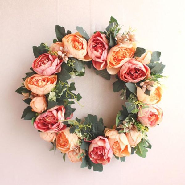 

40cmchristmas wreath mistletoe door decor artificial silk flower leaves flower wreath for wall window christmas home wedding decoration