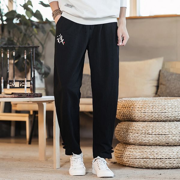 

2019 mens oversized harem pants man jogger chinese letter print male casual vintage joggers pants male loose hip hop trousers, Black