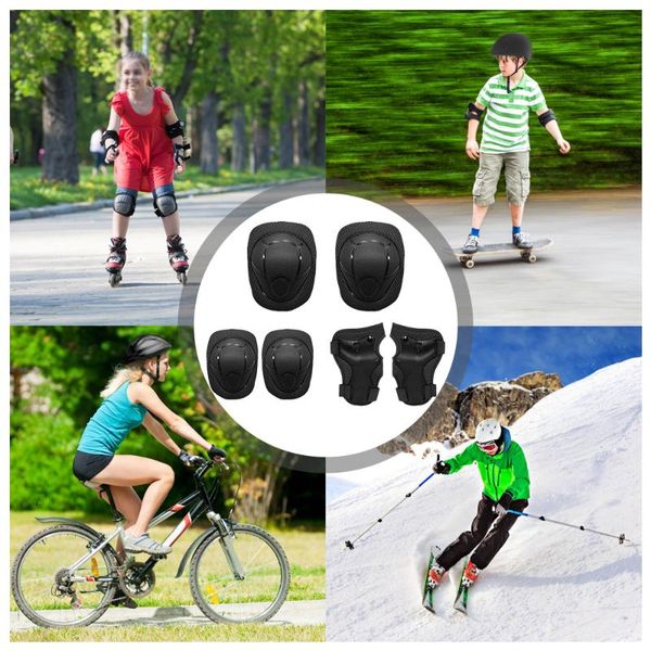 

kids knee pads set 6 in 1 protective gear kit knee elbow pads with wrist guards children safety protection pad for rollerblading, Black;gray
