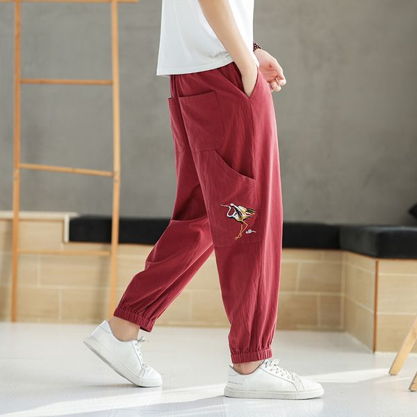 

streetwear мужские брюки отдыха корейский стиль хлопок лен модные беговые штаны мужчины упругие талии мужчины sweatpants, Black