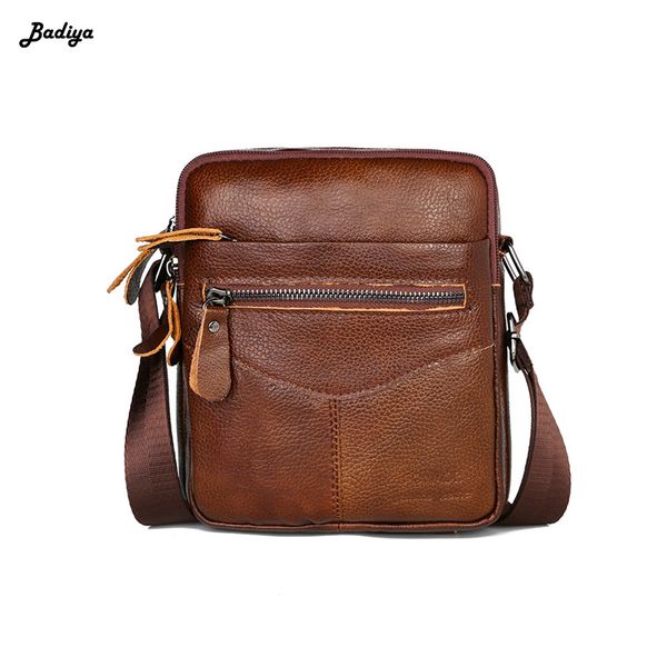 

cow leather genuine men's solid messenger bag small brief single shoulder bags male real leather business crossbody bag