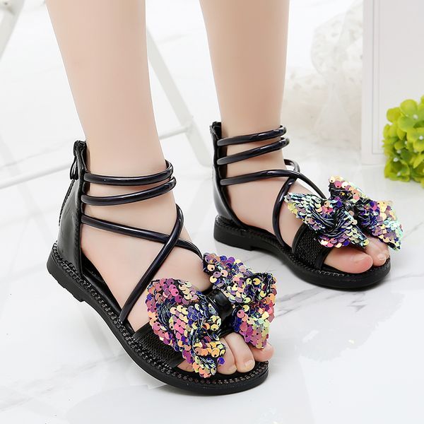 

new children toddler kids baby girls summer sequin bow design single princess shoe sandals, Black;red
