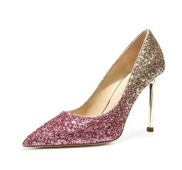 

2021 wedding party women high heels shoes woman pumps fashion bling female shallow heels nightclub stilettos shoes size eu3440, Black