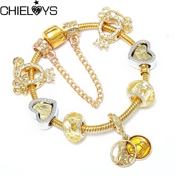 

chieloys золотое сердце любовь марка шарм браслеты браслеты для женщин посеребренные браслет ручной работы ювелирные изделия кристалл брасле, Golden;silver