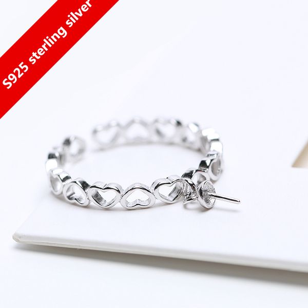 

925 sterling silver heart adjustable size pearl open size adjustable rings diy findings&components ing, Blue;slivery