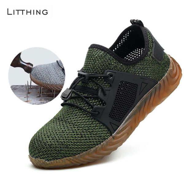 

litthing 2019 men's breathable safety shoes outdoor indestructible anti-smashing steel toe lightweight sneaker ryder work shoes, Black