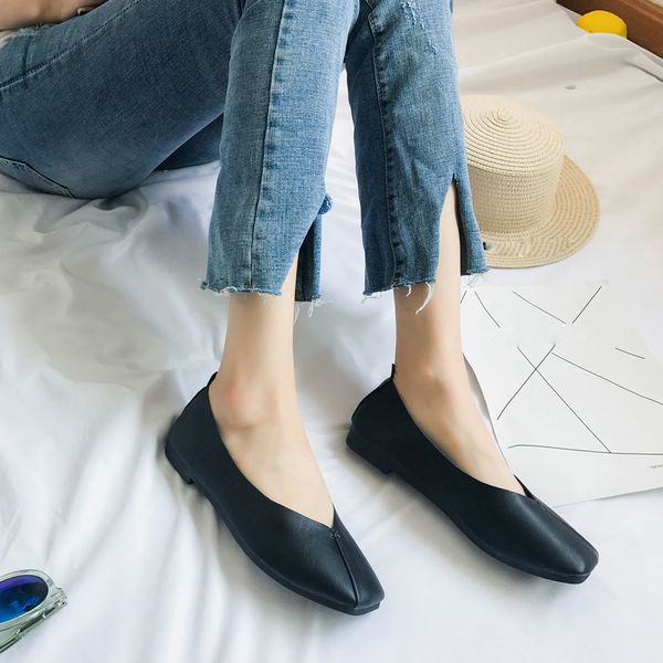 

muqgew summer and autumn square head flat shoes plus size women fashion female shallow mouth lazy driving shoes footwear femme, Black
