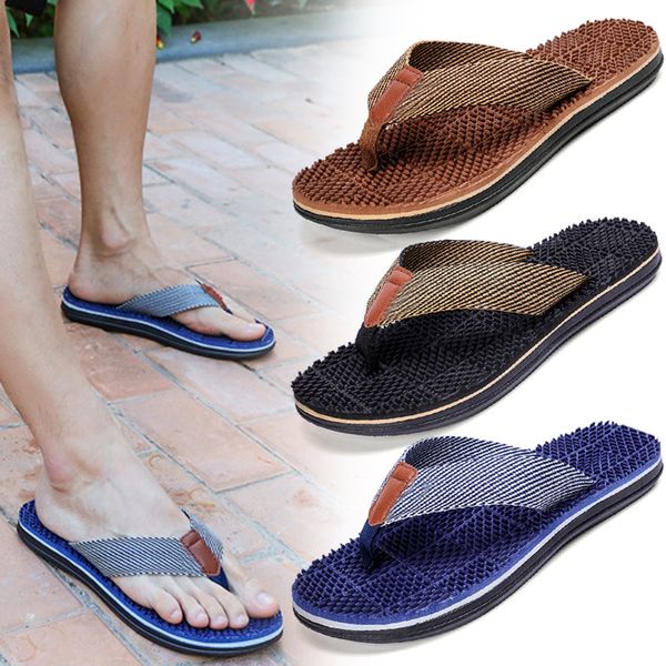 

men flip flops massage slippers sandals textile strap anti-slip shoes for summer beach sale-wt, Black